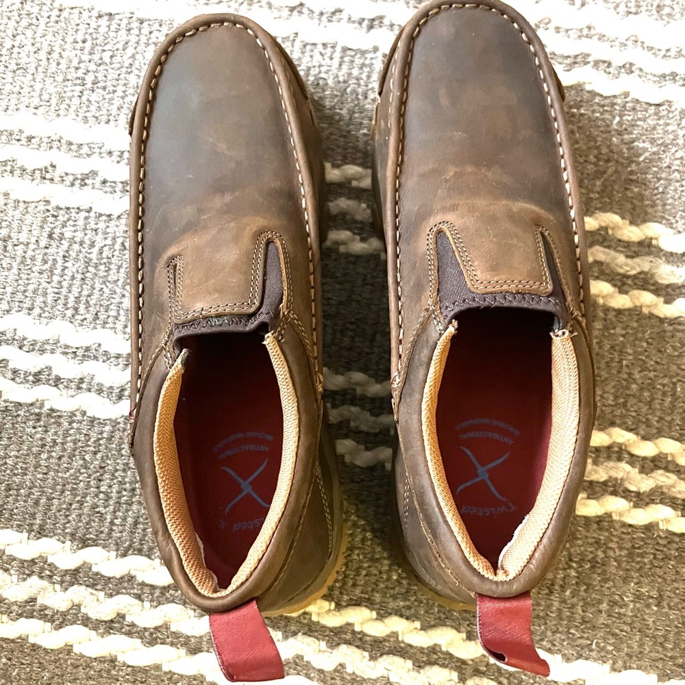 NWT Men’s Twisted X Work Slip-On Driving Moc Boots, leather with composite toe
